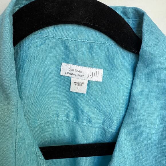 J.Jill Love Linen Essential Shirt Turquoise Blue Long Sleeve Button Down sz L - Picture 4 of 6